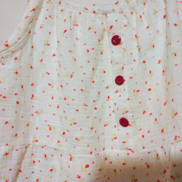 White Red Ditsy Floral Babydoll Cami Top L Cottagecore Coquette Y2K Ruffle Hem - Picture 3 of 5